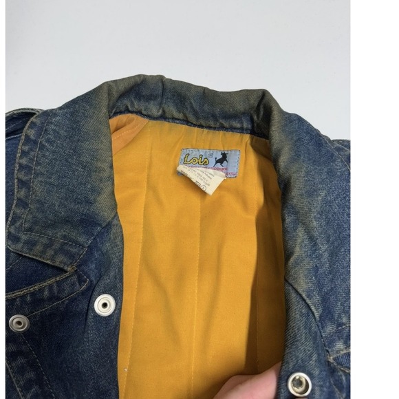 Vintage 80s Denim Biker Jacket Blue Belted Quilted Lining Moto Trucker Coat - Picture 6 of 9